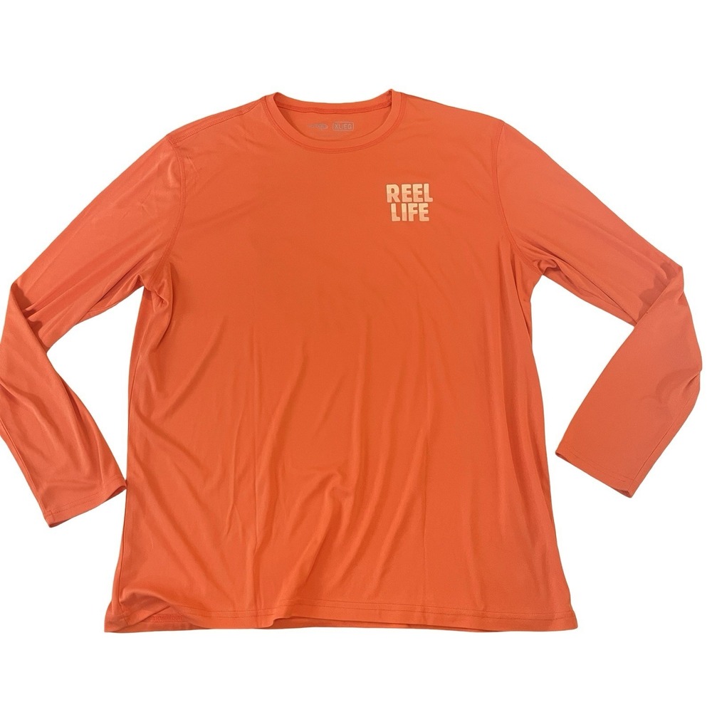Reel Life Men's Size XL Orange Long Sleeve Rashguard Athletic Shirt Surf Beach